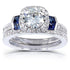 Round-cut Moissanite Bridal Set with Diamond & Sapphire 1 3/4 CTW 14k White Gold